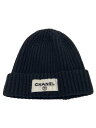 【中古】CHANEL◆スパンコール/ロゴ/ニットキャップ/FREE/カシミア/BLK/無地/レディース//【服飾雑貨他】