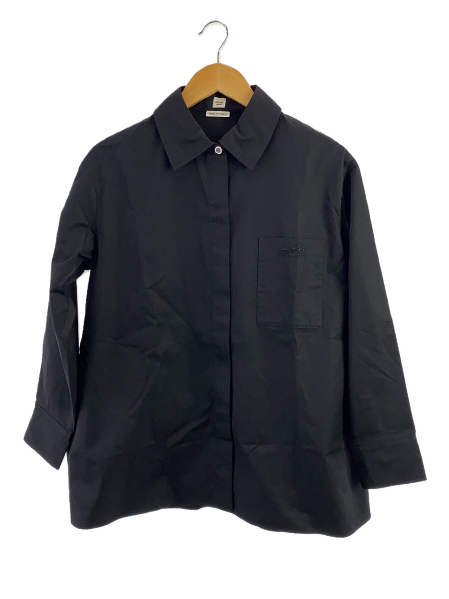 【中古】HERMES◆長袖シャツ/34/コットン/BLK/黒/4E0601DV【レディースウェア】