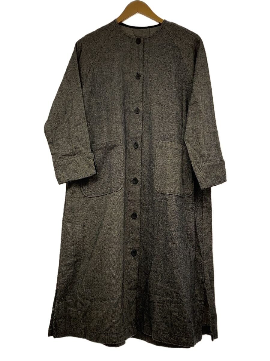 【中古】blue willow◆リネン混/ノーカラー/シャツワンピース/--/コットン/GRY/総柄【レディースウェア】