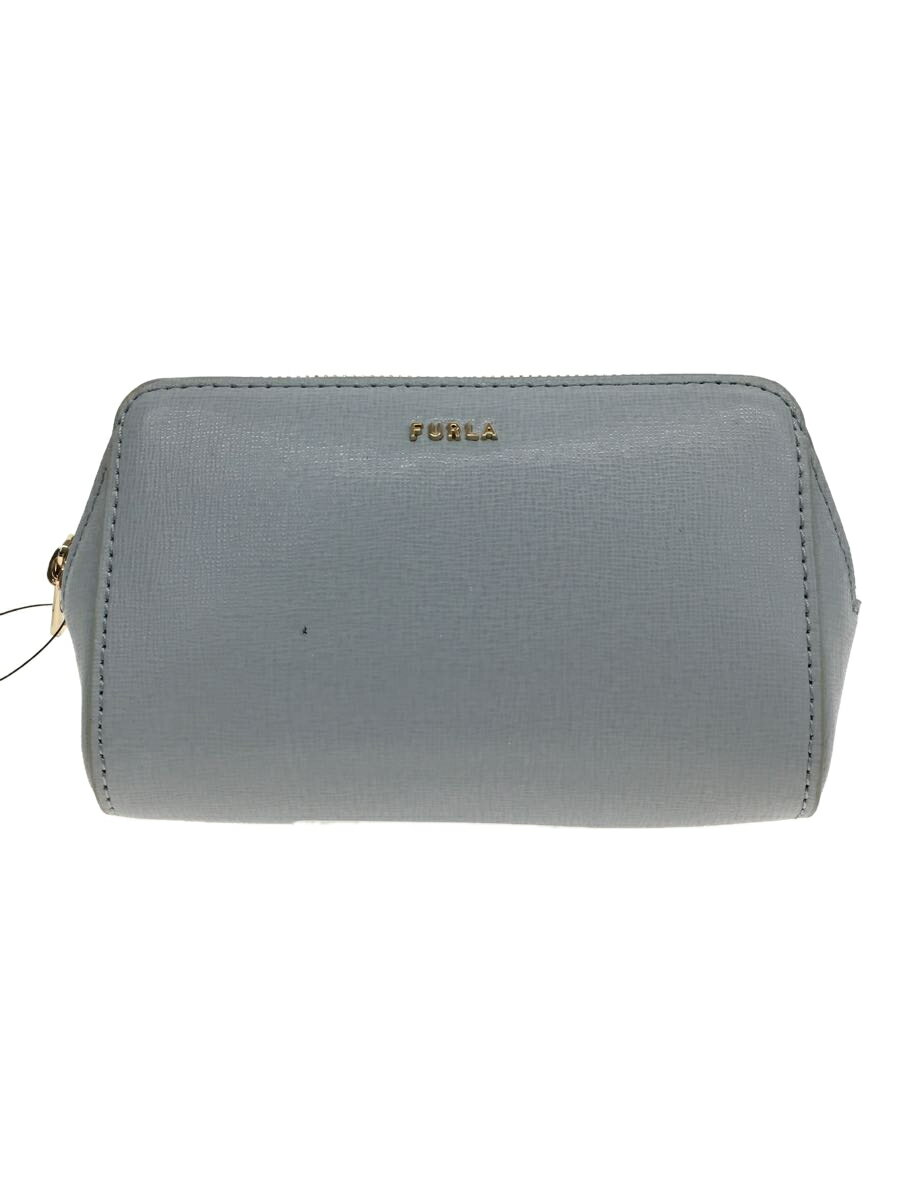 【中古】FURLA◆コスメケースM/レザー/BLU/レディース【服飾雑貨他】