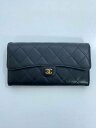 【中古】CHANEL◆マトラッセ フラップ ロングウォレット/長財布/レザー/BLK/レディース【服飾雑貨他】