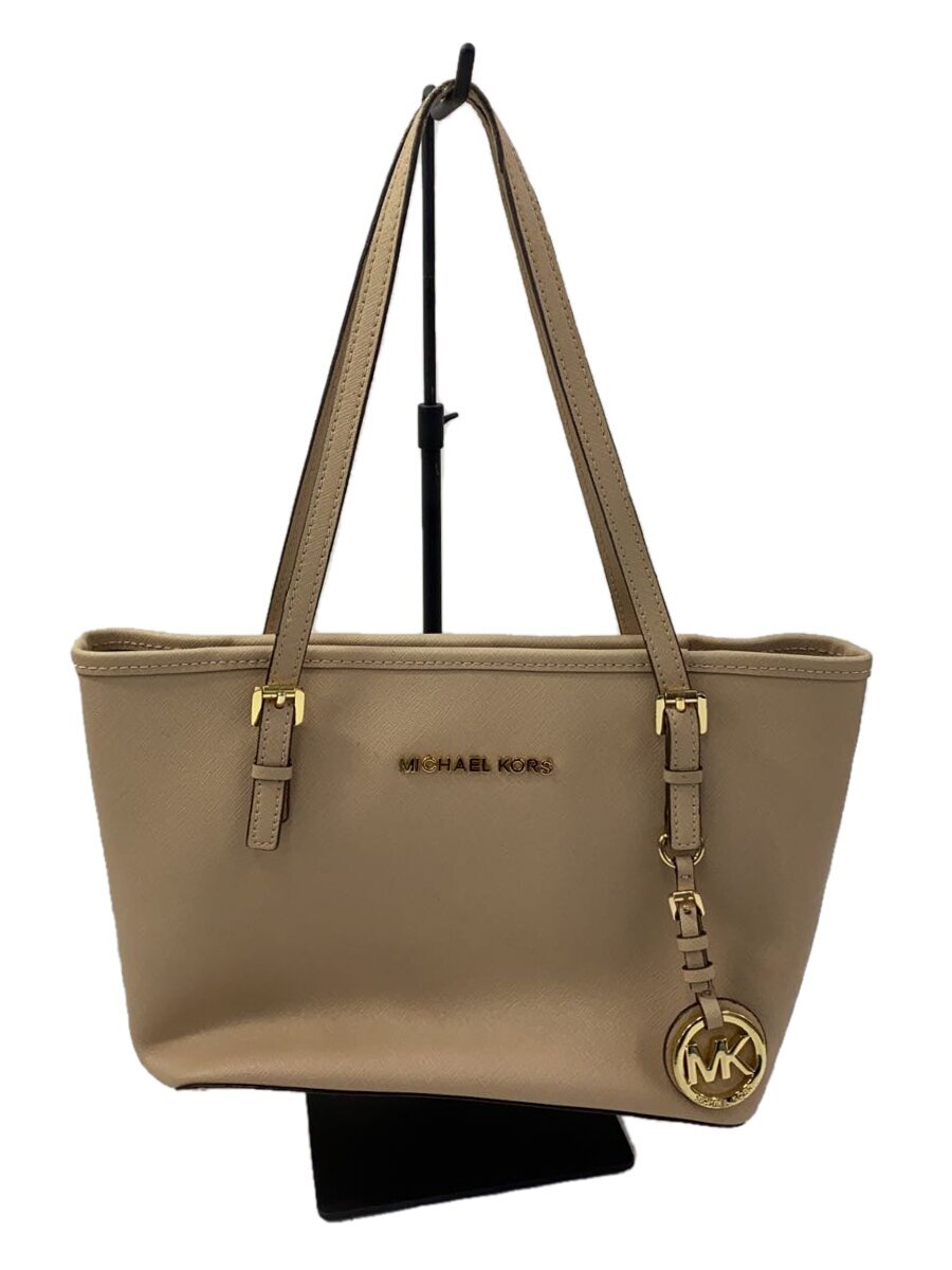 【中古】MICHAEL KORS◆ハンドバッグ/レザー/BEG/E-1403【バッグ】