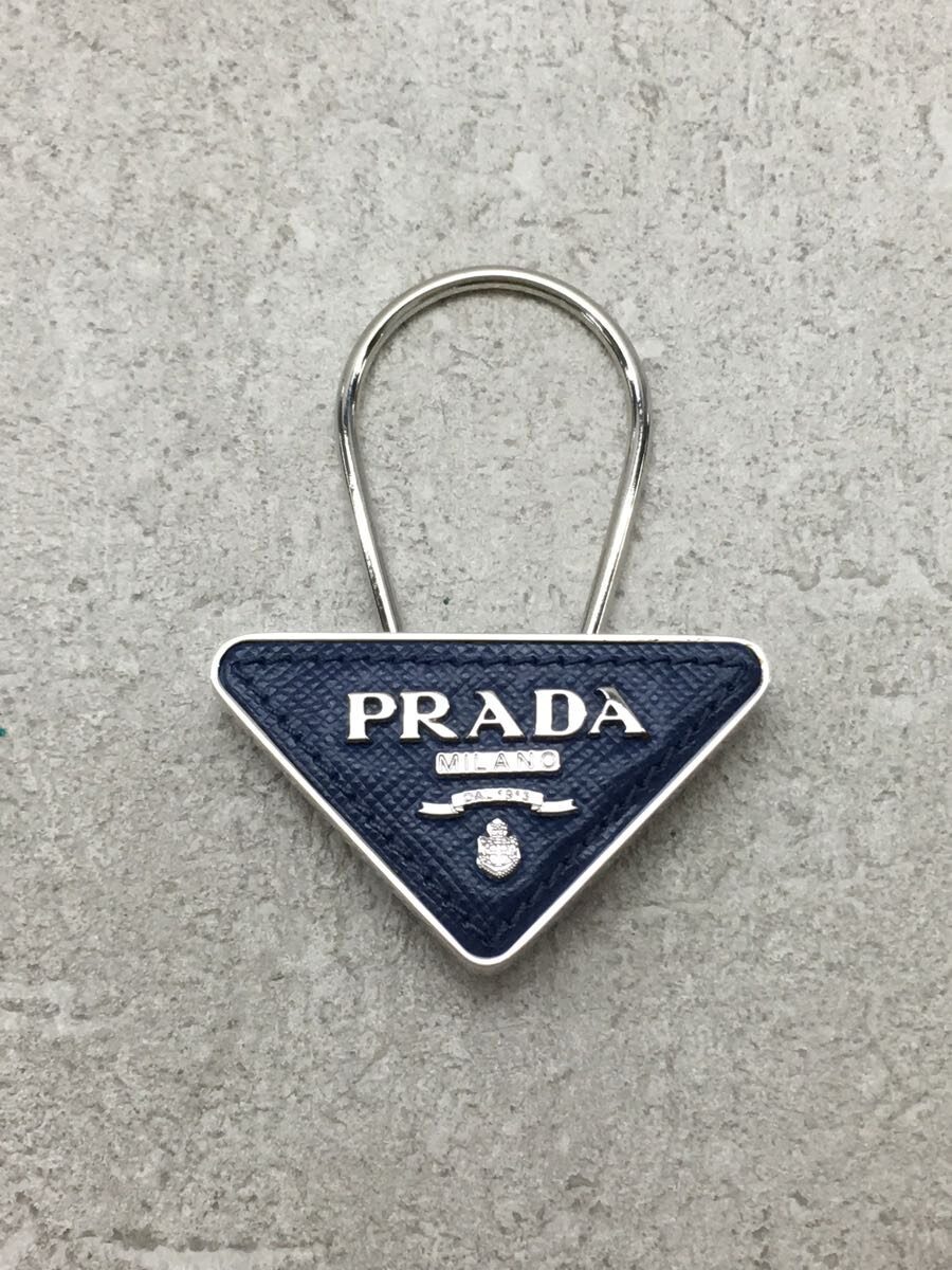 【中古】PRADA◆プレートチャームキーホルダー/NVY/レディース/ギャランティー付き【服飾雑貨他】