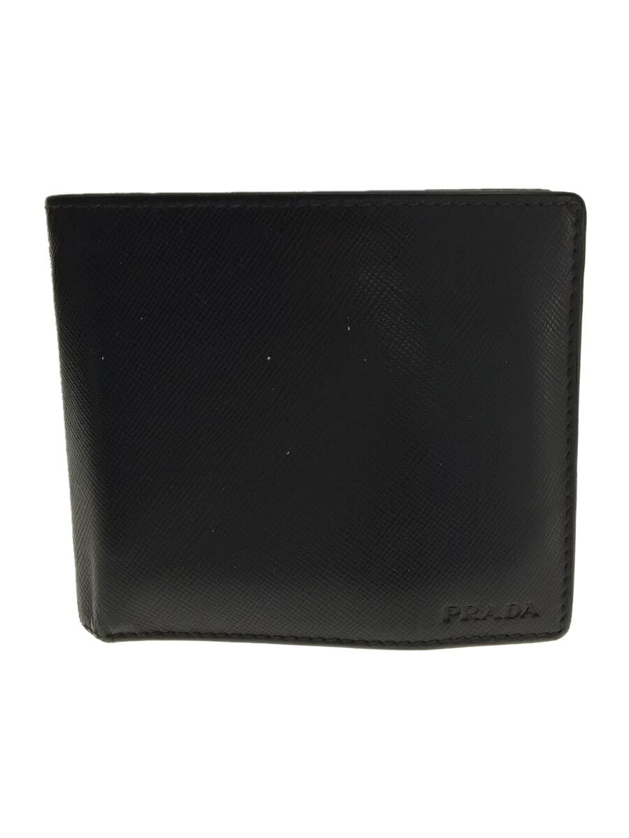 【中古】PRADA◆2つ折り財布/サフィアーノ/ブラック/無地/メンズ【服飾雑貨他】