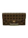 【中古】LOUIS VUITTON◆ポルト・フォイユ・サラ_ダミエ・エベヌ・スタッズ/N60249/長財布/PVC/BRW/レディース【服飾雑貨他】