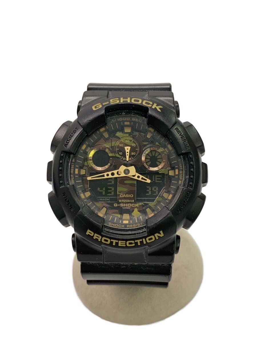 【中古】CASIO◆クォーツ腕時計/デジアナ/ラバー/KHK/BLK/GA-100CF【服飾雑貨他】