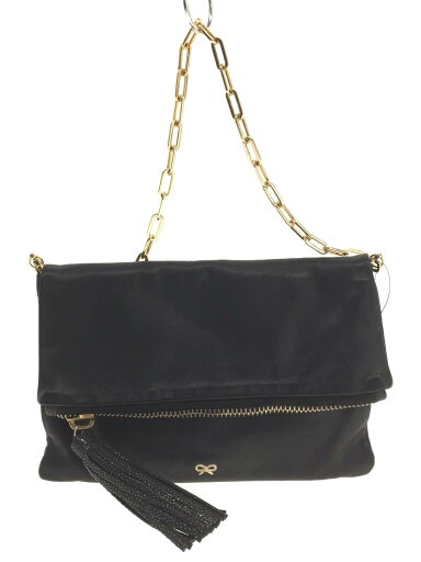 【中古】ANYA HINDMARCH◆ショルダーバッグ/レザー/BLK【バッグ】 【中古】ANYA HINDMARCH◆ショルダーバッグ/レザー/BLK【バッグ】