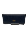 【中古】PRADA◆長財布/--/NVY/無地/レディース/6JQY37W【服飾雑貨他】