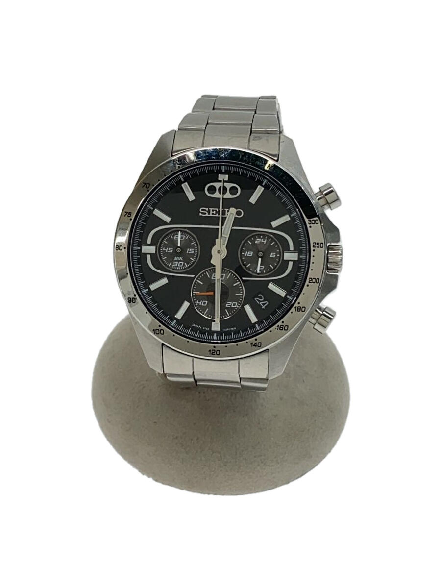 【中古】SEIKO◆クォーツ腕時計/アナログ/ステンレス/BLK/SLV/8T63-02S0【服飾雑貨他】