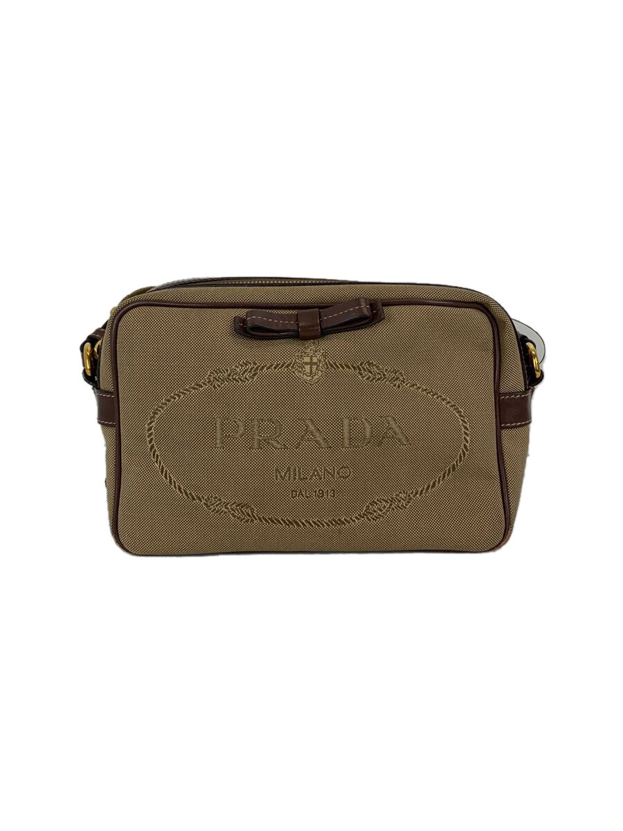【中古】PRADA◆ショルダーバッグ/キャンバス/ベージュ/1BH089【バッグ】