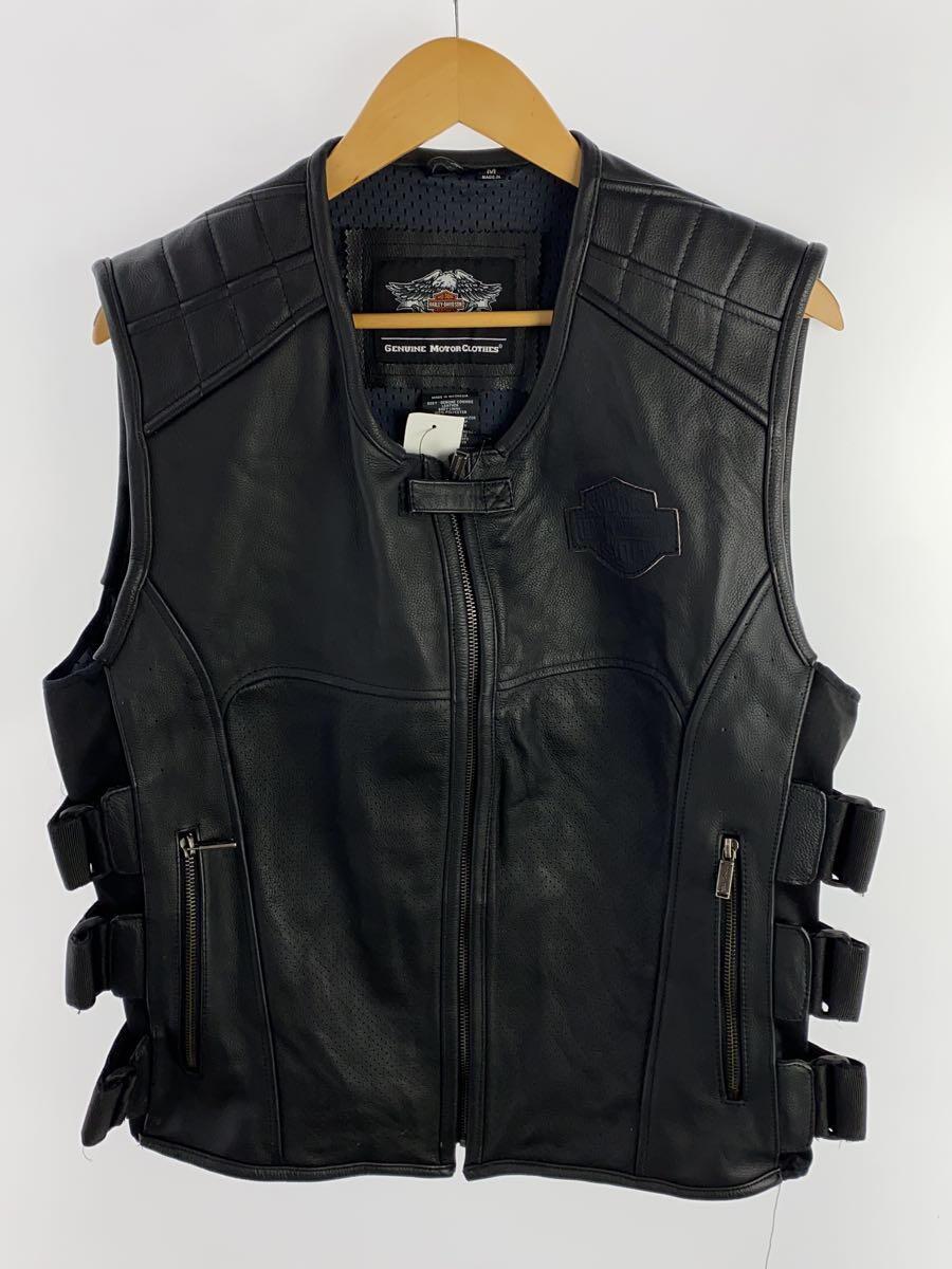 【中古】HARLEY DAVIDSON◆パンチングレザーベスト/M/レザー/BLK/97108-12VM//【メンズウェア】