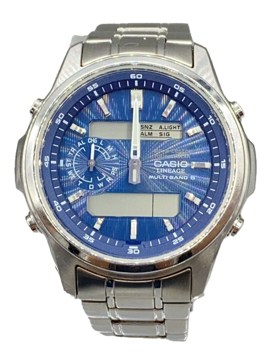 【中古】CASIO◆ソーラー腕時計/デジアナ/ステンレス/NVY/SLV/LCW-M300/※風防キズ有【服飾雑貨他】