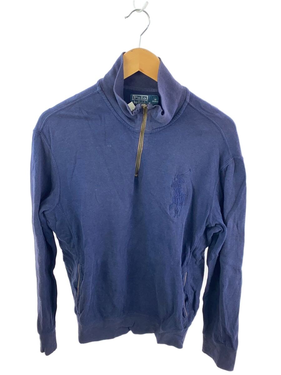 【中古】POLO RALPH LAUREN◆同色ビッグポニー/ハーフジップ/スウェット/90-00s/L/コットン/NVY/エルボーパッチ【メンズウェア】