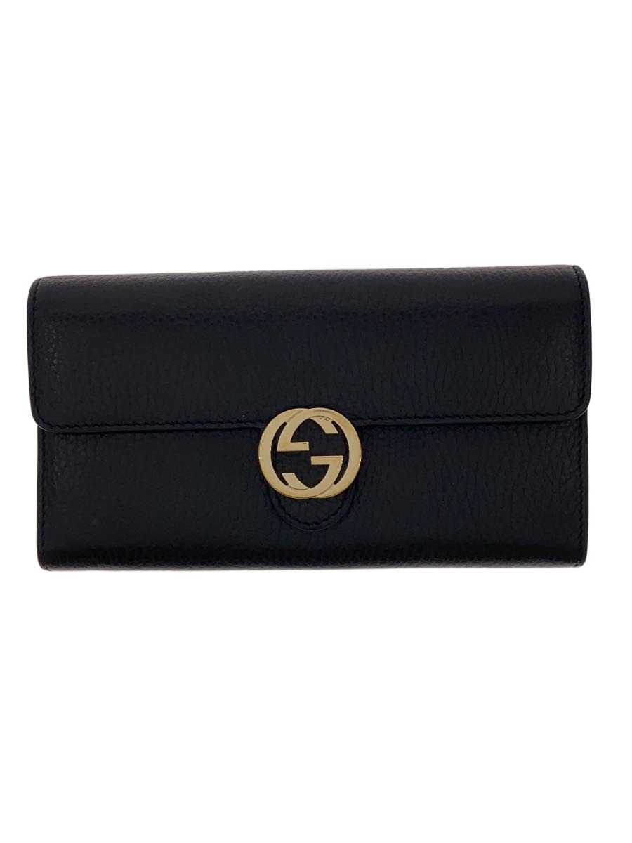 【中古】GUCCI◆長財布_インターロッキングG/レザー/BLK/無地/メンズ//【服飾雑貨他】