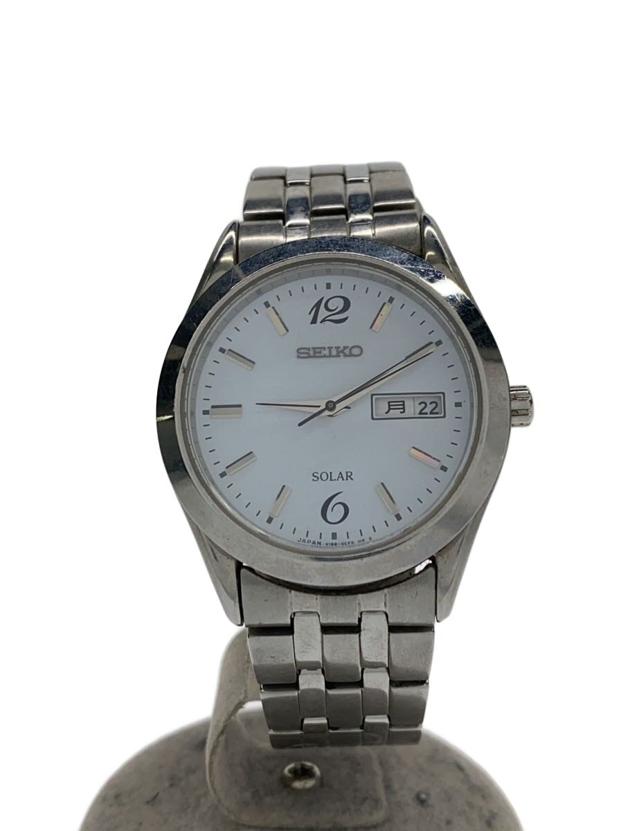 【中古】SEIKO◆スピリット/ソーラー腕時計/アナログ/ステンレス/WHT/SLV/SS/V158-0AZ0【服飾雑貨他】