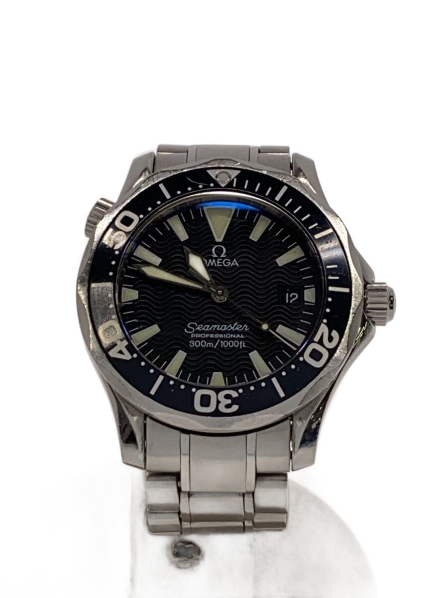 【中古】OMEGA◆SEAMASTER/クォーツ腕時計/アナログ/ステンレス/BLK/SLV【服飾雑貨他】