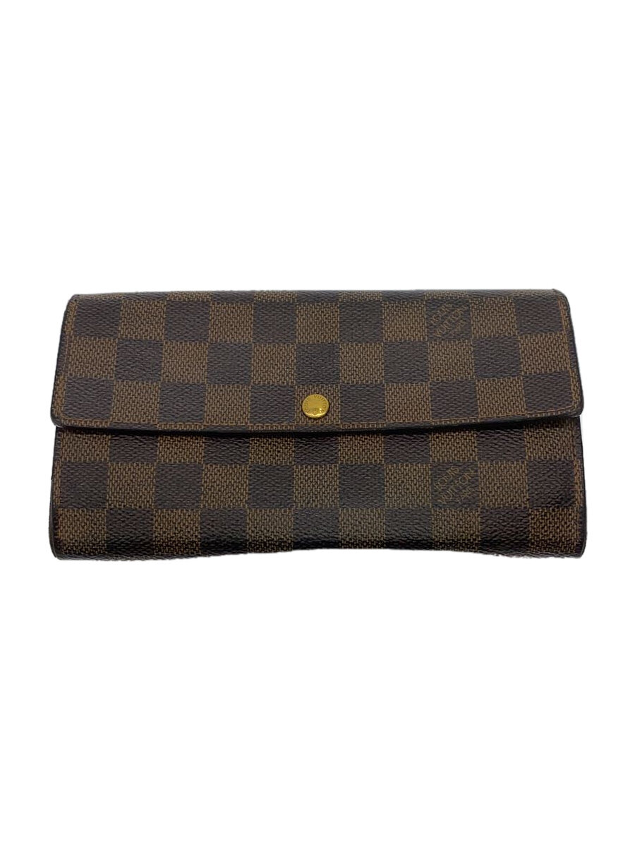 【中古】LOUIS VUITTON◆1)ポルト・フォイユ・サラ_ダミエ・エベヌ_BRW/PVC/BRW/レディース【服飾雑貨他】
