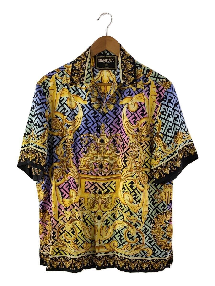 VERSACE◆VERSACE ヴェルサーチェ FENDACE/シルクオーバーシャツ/ズッカ柄/46/シルク/マルチカラー