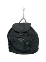 【中古】PRADA◆三角ロゴプレート/リュック/ナイロン/BLK/本体・ポケット内側汚れ有【バッグ】