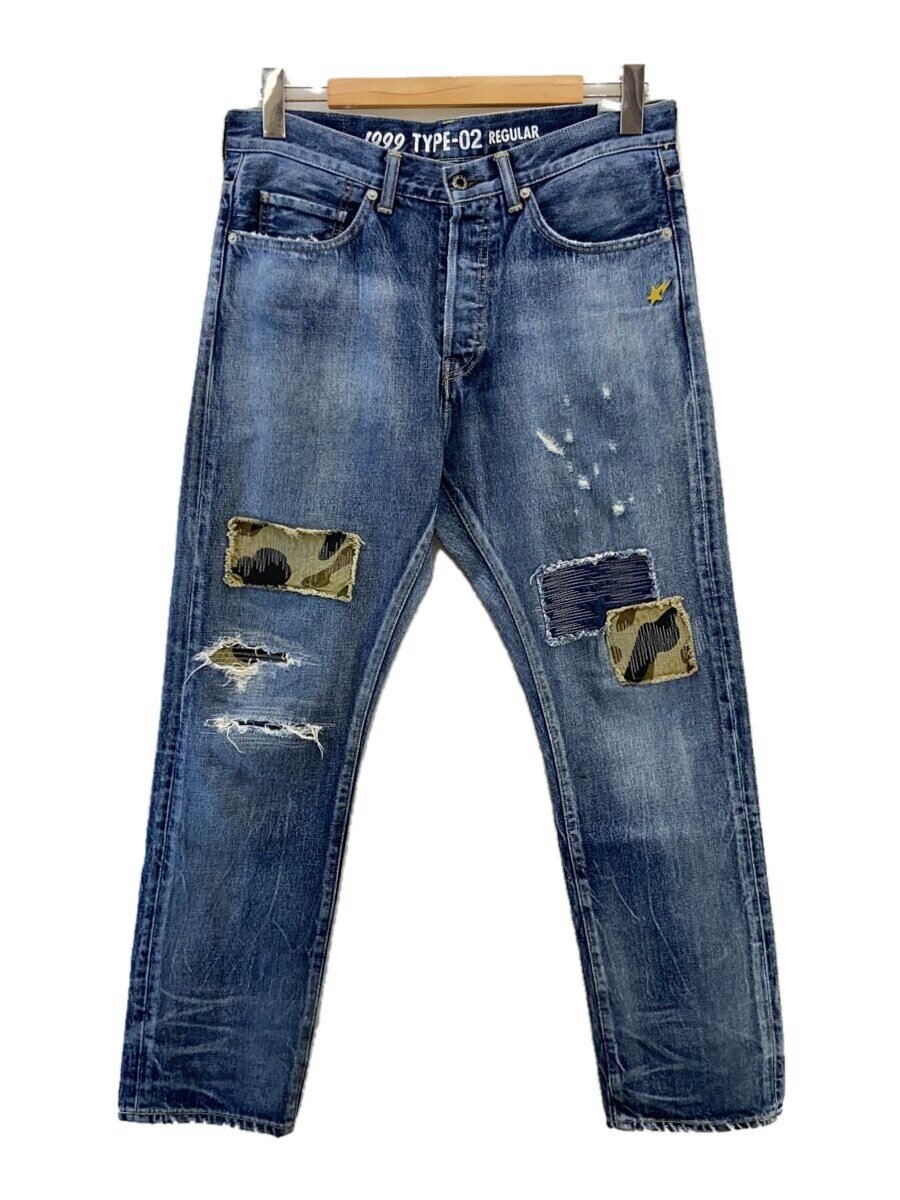 【中古】A BATHING APE◆パッチワーク/ストレートパンツ/L/デニム/NVY/無地/001DP1301005M【メンズウェア】