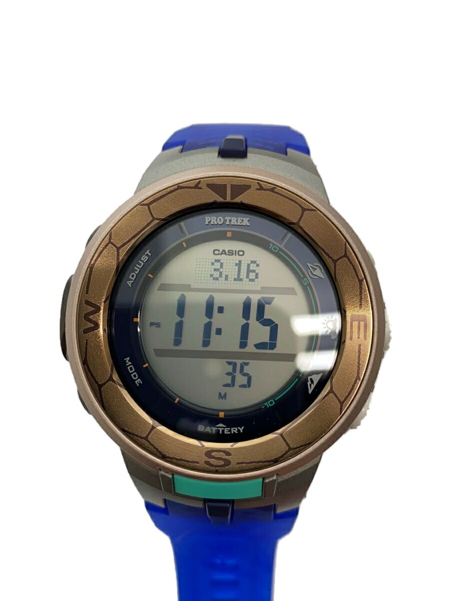 【中古】CASIO◆ソーラー腕時計_PRO TREK/デジタル/BLU【服飾雑貨他】