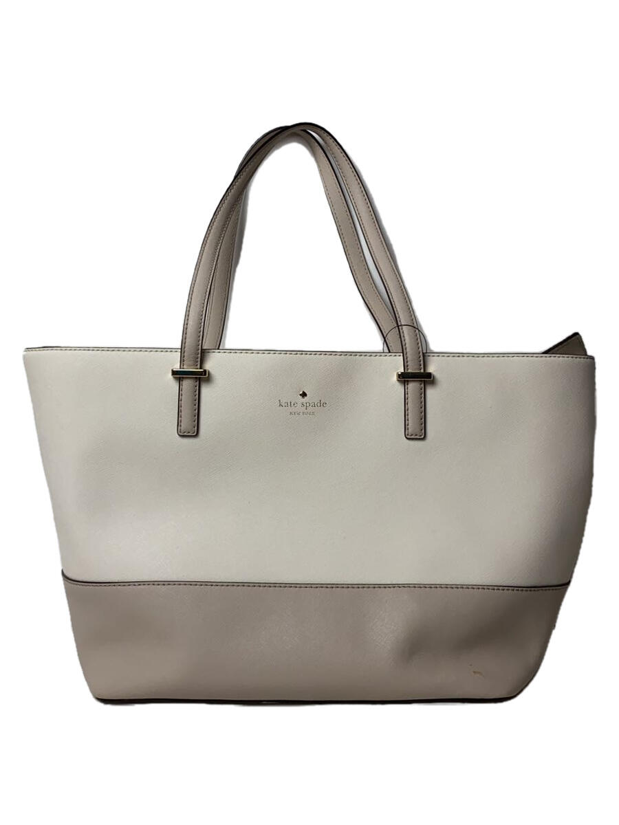 【中古】kate spade new york◆トートバッグ/レザー/WHT/S338【バッグ】