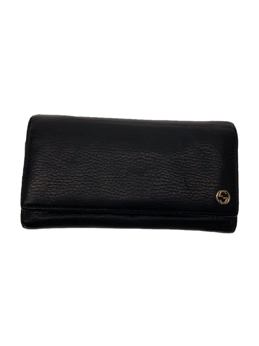 【中古】GUCCI◆長財布/レザー/BLK/無地/メンズ【服飾雑貨他】