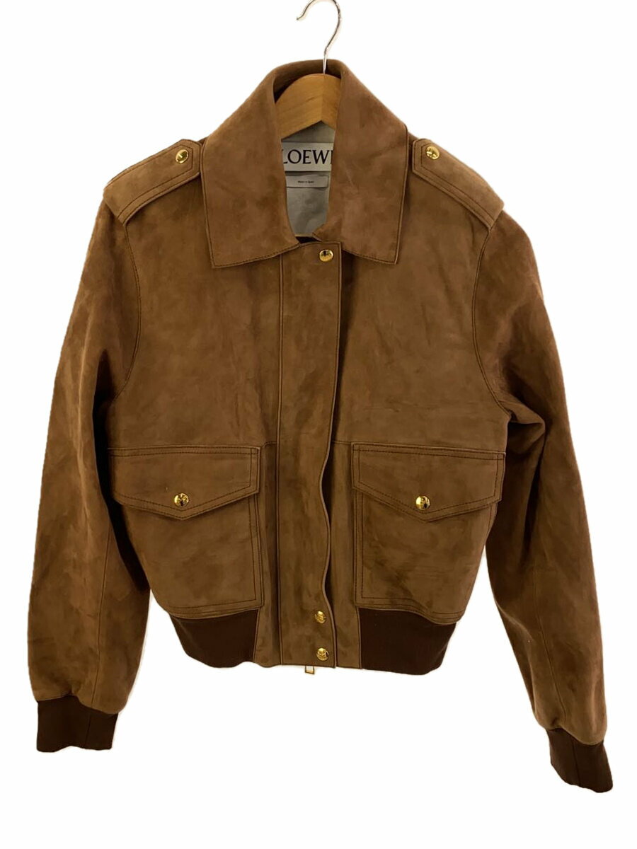 【中古】LOEWE◆ブルゾン/スウェードレザー/スペイン/34/羊革/CML/無地/2061412【レディースウェア】