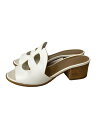 【中古】HERMES◆モナシェーヌダンクルカーフレザー/サンダル/35.5/WHT/レザー【シューズ】