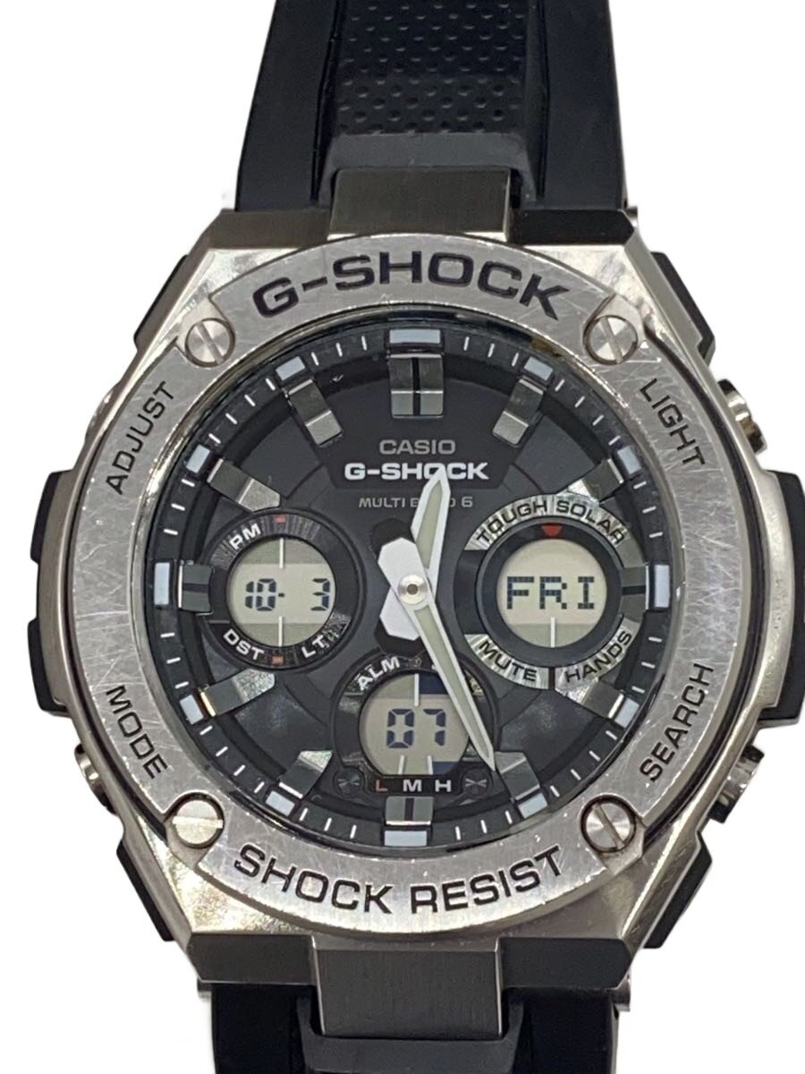 【中古】CASIO◆ソーラー腕時計・G-SHOCK/デジアナ/ラバー/SLV/BLK【服飾雑貨他】