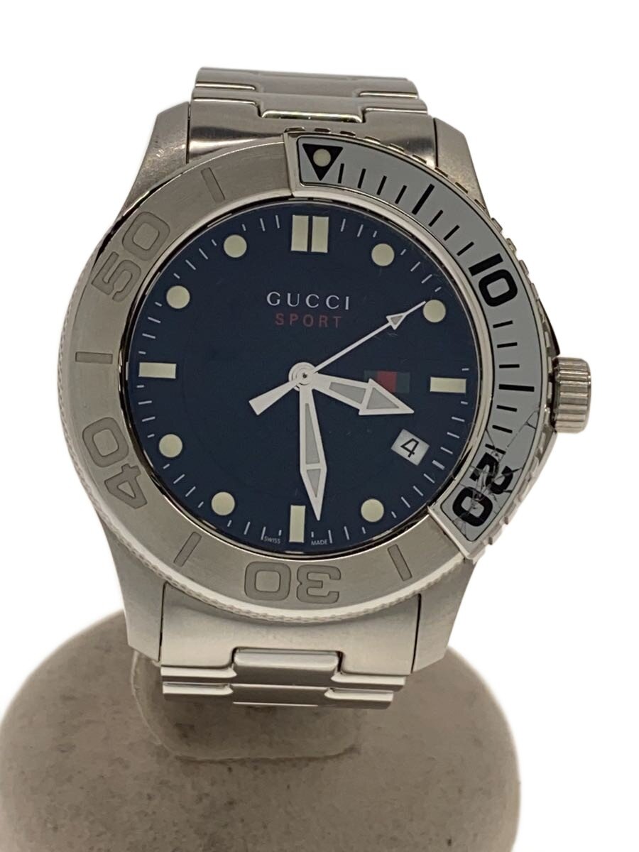 【中古】GUCCI◆Gタイムレス/クォーツ腕時計/アナログ/ステンレス/ブラック/シルバー/SS/ひび割れ/126.2//【服飾雑貨他】