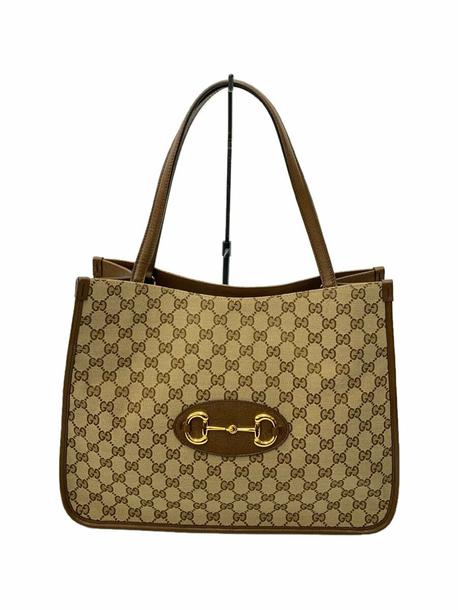 【中古】GUCCI◆トートバッグ_ホースビット1955/キャンバス/キャメル/総柄【バッグ】