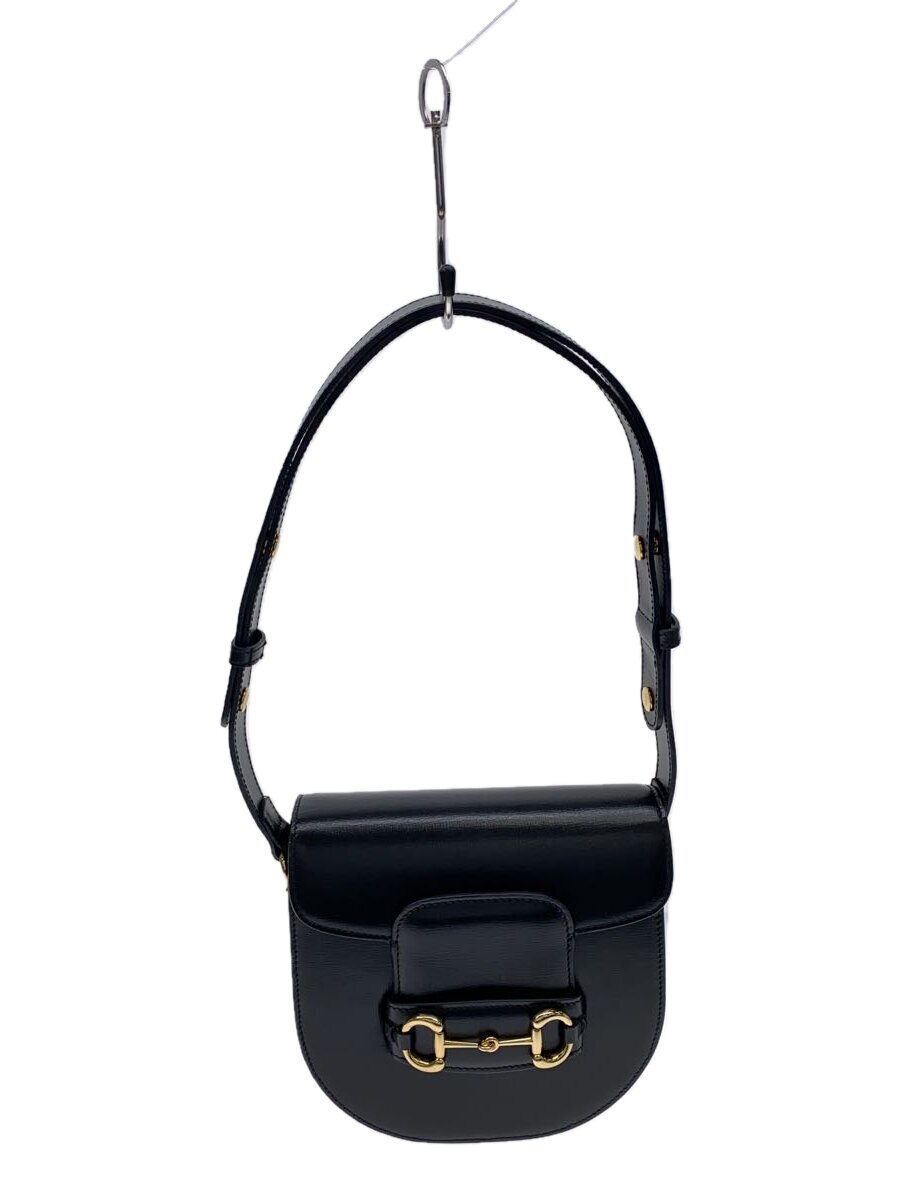 GUCCI - 【中古】GUCCI◆ミニ ラウンドバッグ_グッチ ホースビット 1955/レザー/BLK/無地【バッグ】