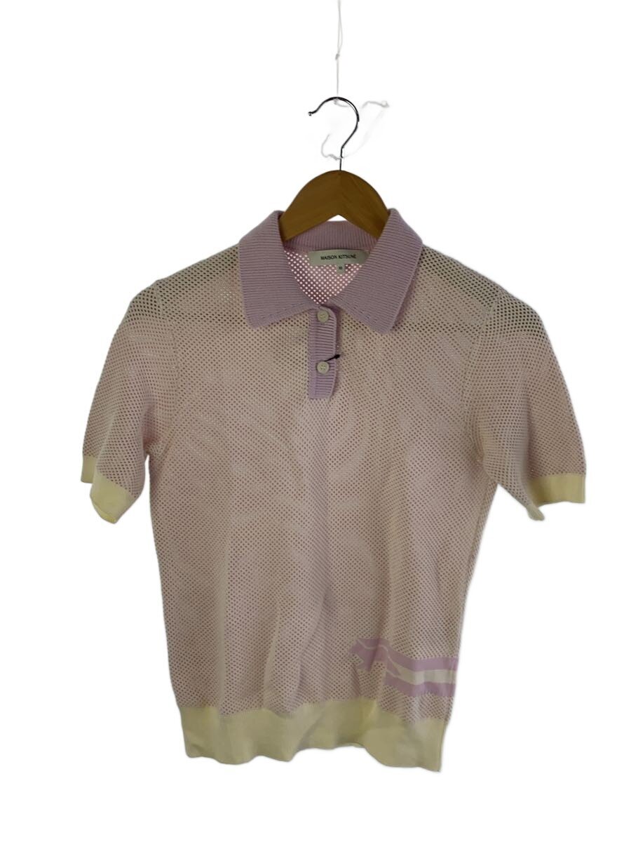 MAISON KITSUNE◆Flash Fox Knitted Mesh Polo/ポロシャツ/XS/コットン/ピンクMW00204KT1100//