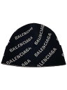 【中古】BALENCIAGA◆ニットキャップ/FREE/ウール/BLK/総柄/メンズ/719580【服飾雑貨他】