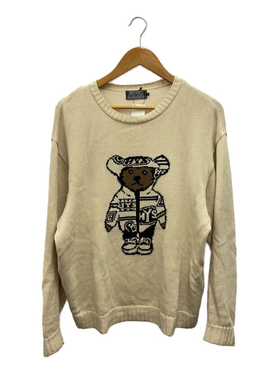 【中古】HYSTERIC◆TEDDYジャガードセーター/L/コットン/BEG/02233NS06/全体毛羽立ち・袖口汚れ【メンズウェア】