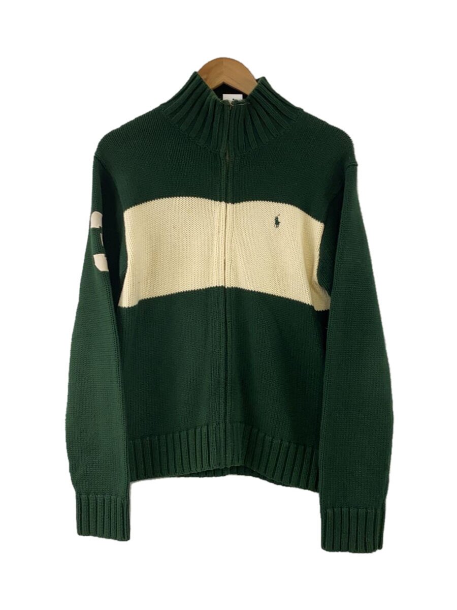 【中古】POLO RALPH LAUREN◆ジップアップニット/コットン/GRN/無地/33217425【メンズウェア】