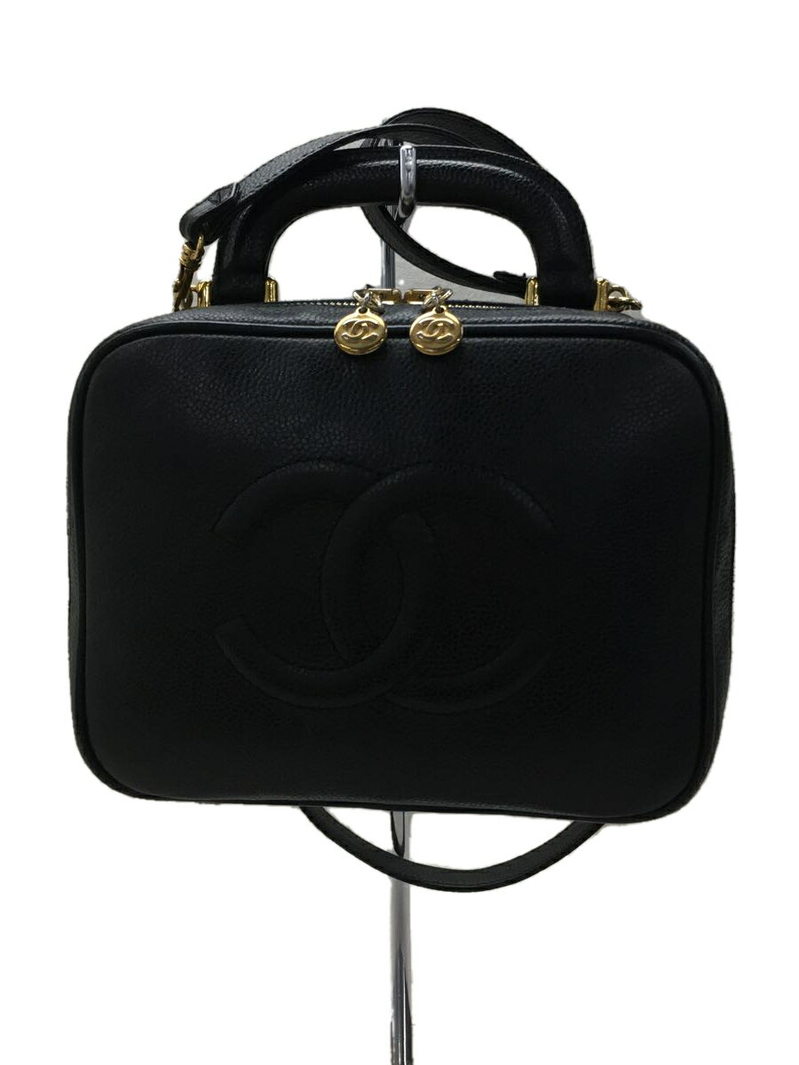 【中古】CHANEL◆ハンドバッグ/レザー/ブラック/無地/1966 OCT/ココマーク/2WAY/箱有/【バッグ】