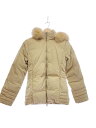【中古】MONCLER◆ダウンジャケット/0/ナイロン/ベージュ/無地/フ-ドファー/46323/97/69839【レディースウェア】
