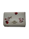 【中古】COACH◆LADYBUG FLORAL PRINT/てんとう虫/使用感有/3つ折り財布/レザ-【服飾雑貨他】