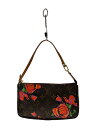 【中古】LOUIS VUITTON◆モノグラムローズポシェット・アクセソワール/M48615/ポーチ/レザー/BRW/花柄【バッグ】