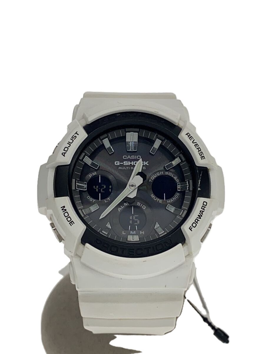 【中古】CASIO◆ソーラー腕時計・G-SHOCK/デジアナ/WHT【服飾雑貨他】