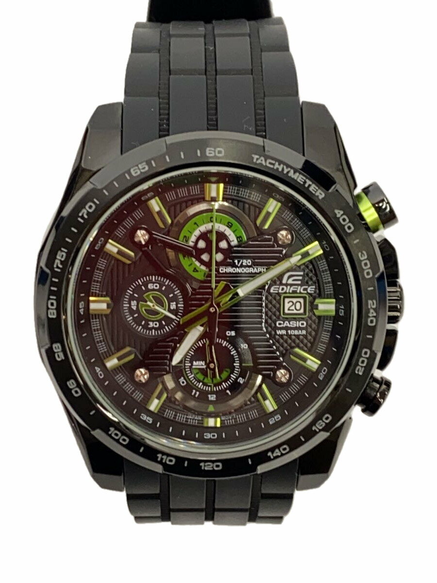 【中古】CASIO◆クォーツ腕時計・EDIFICE/アナログ/ラバー/BLK/BLK/SS【服飾雑貨他】