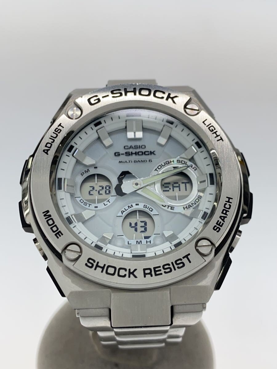 【中古】CASIO◆ソーラー腕時計/デジアナ/ステンレス/WHT/SLV/SS/GST-W110D【服飾雑貨他】
