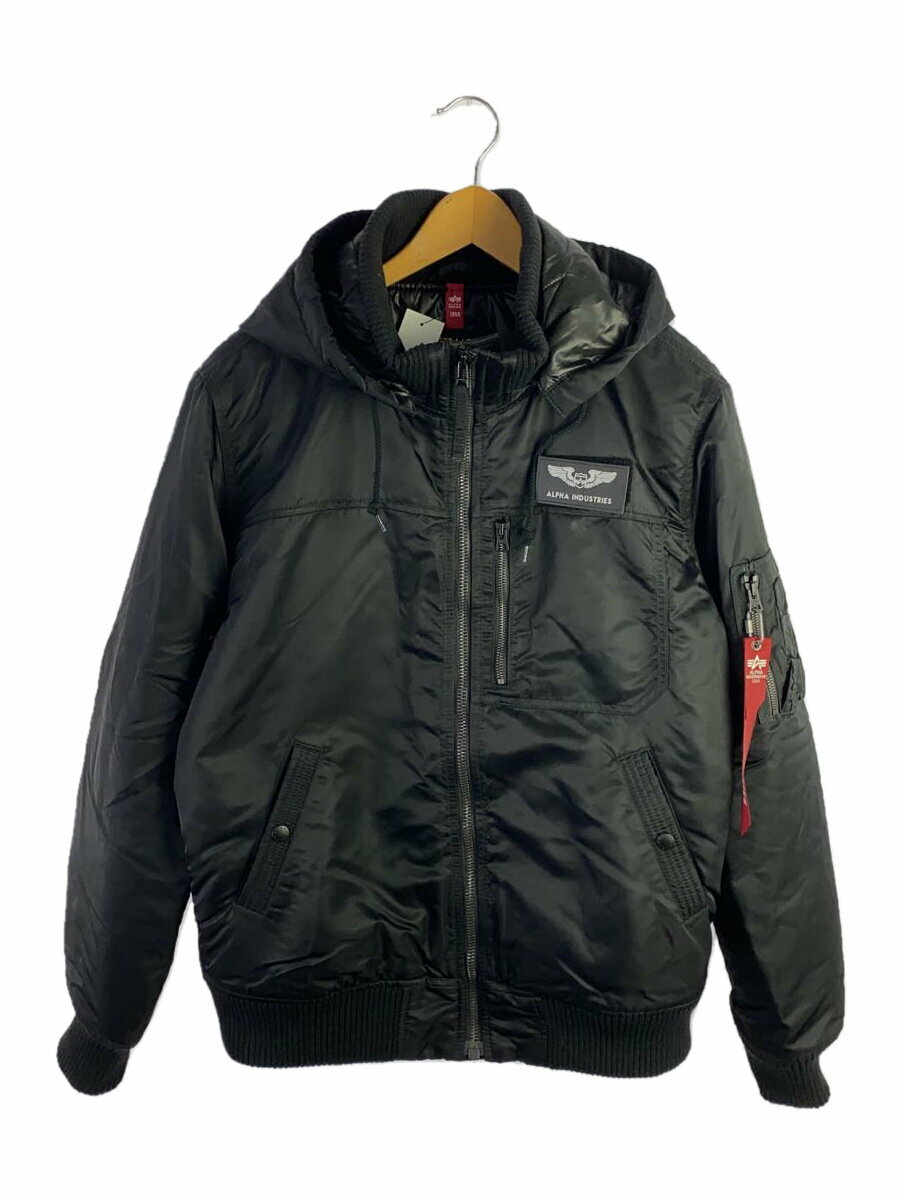 【中古】ALPHA INDUSTRIES◆フーデッドリブジャケット/XL/ナイロン/BLK/無地/TA1672-001【メンズウェア】