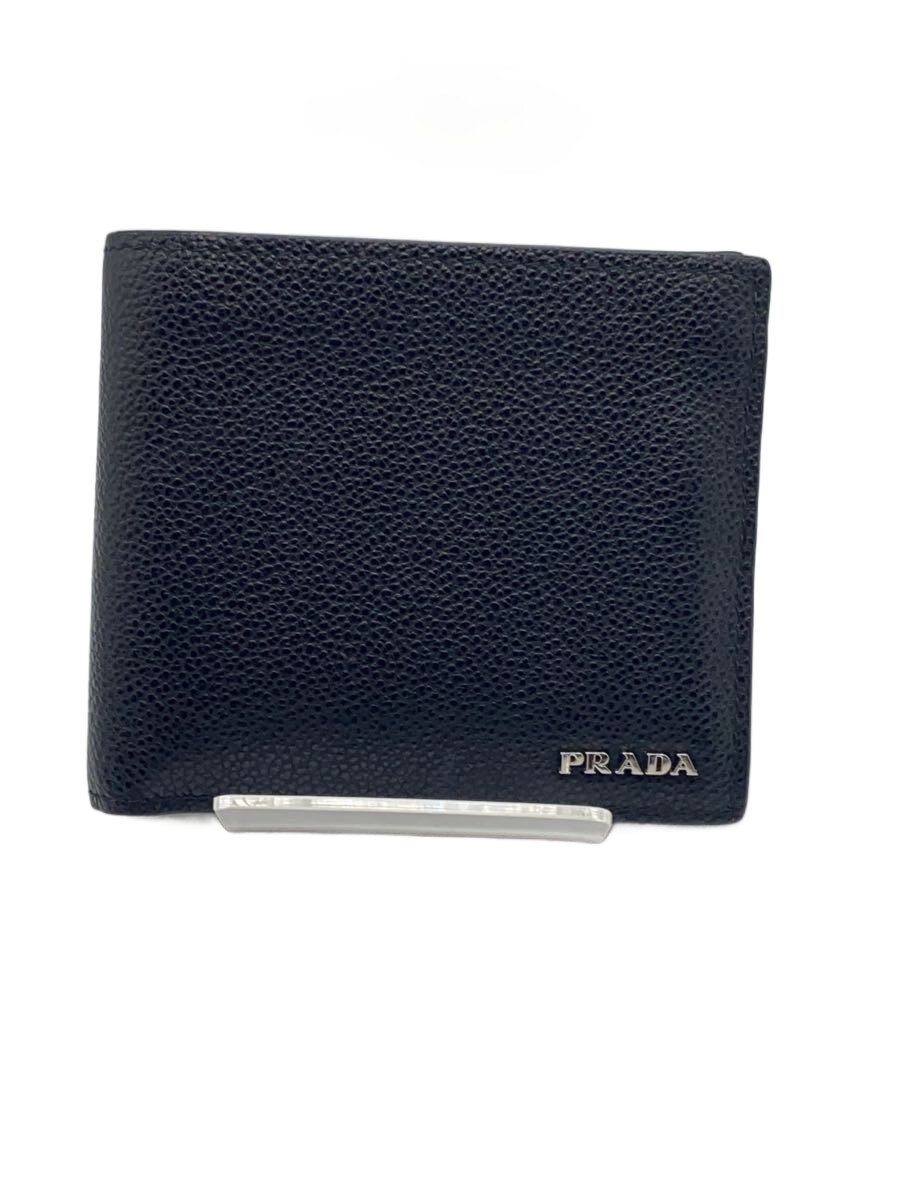 【中古】PRADA◆2ツ折サイフ/牛革/BLK/メンズ【服飾雑貨他】(4.0)