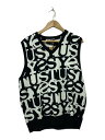 【中古】STUSSY◆23AW/KNITTED VEST WITH STACKED MOTIF/L/コーデュロイ/BLK/総柄/1171【メンズウェア】
