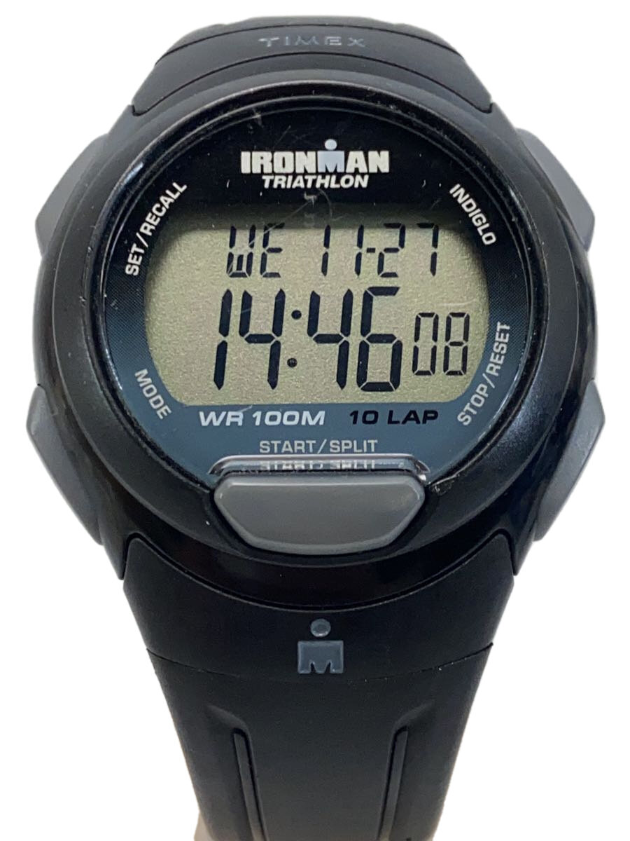 【中古】TIMEX◆アイアンマントライアスロン/クォーツ腕時計/デジタル/ラバー/BLK【服飾雑貨他】