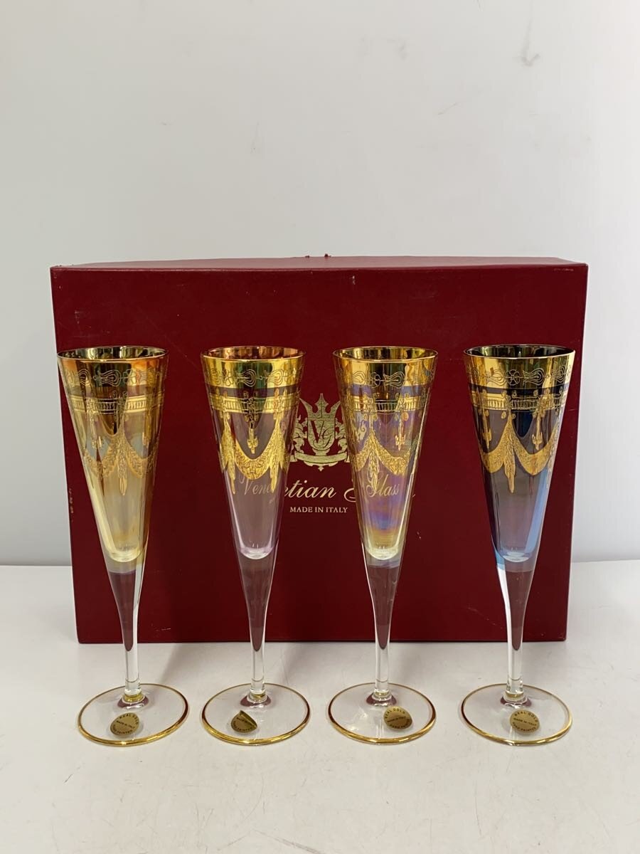 【中古】ベネチアングラス/VenetianGLASS/グラス/4点セット/24金【キッチン用品】
