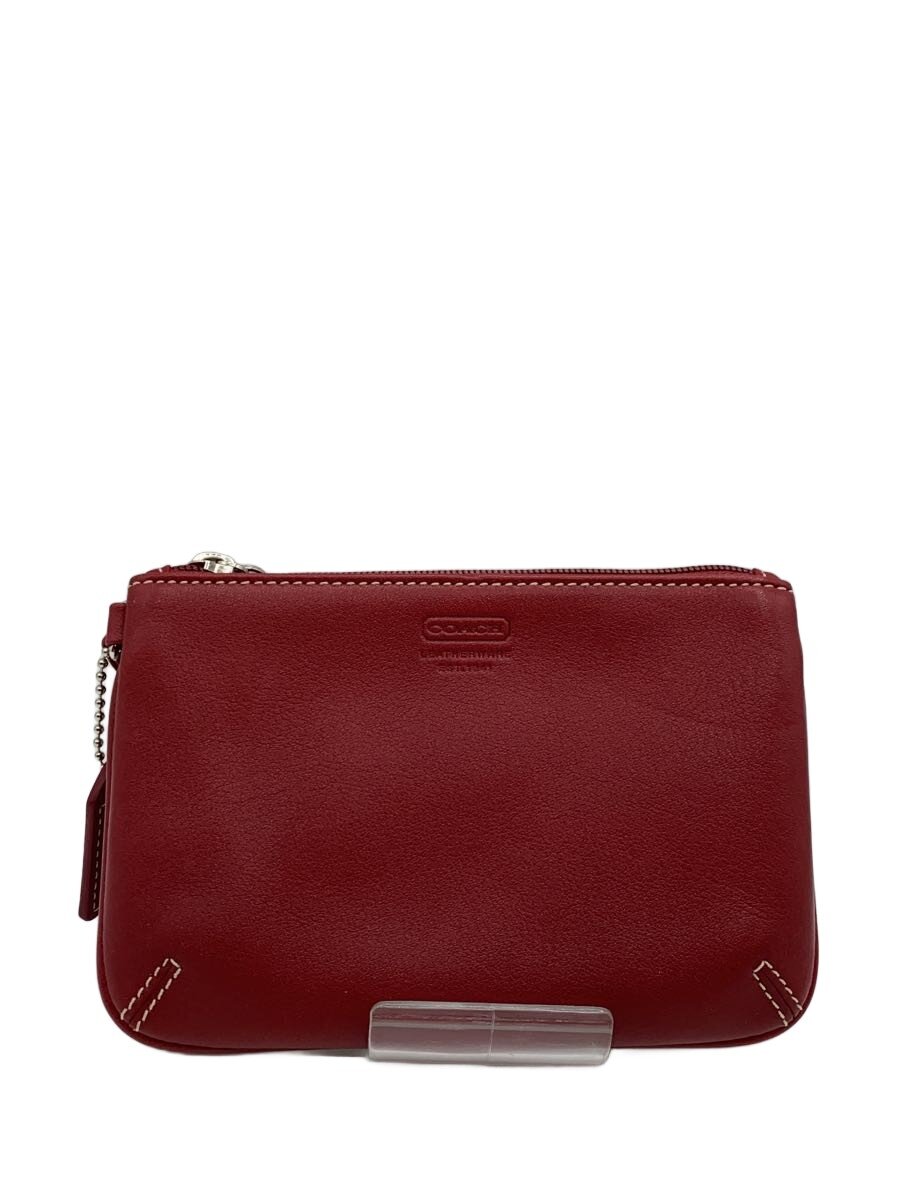 【中古】COACH◆ポーチ/レザー/RED/無地【バッグ】